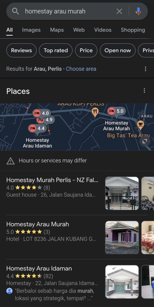 Arau Homestay client feedback on incoming booking leads